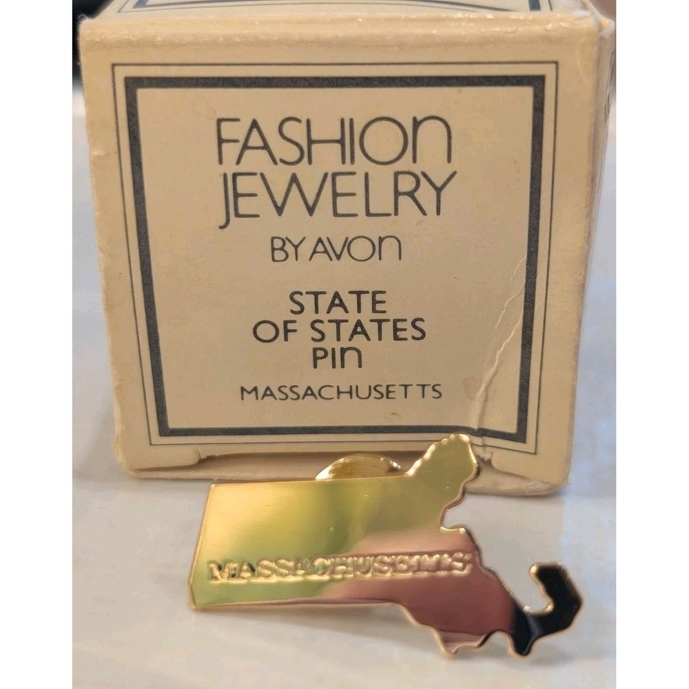 VTG Massachusetts Avon Gold Tone State Shaped Lapel Pin 1.25"
